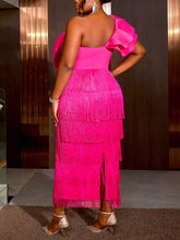 Elegant One Shoulder Bow Backless Slim Fit Fringe Dress